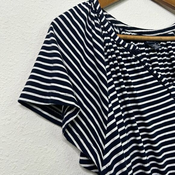 Chaps Ralph Lauren V Neck Navy Blue White Striped Nautical Top Women’s Size 2X - Picture 4 of 16